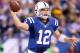 INDIANAPOLIS, IN - OCTOBER 07: Andrew Luck #12 of the Indianapolis Colts throws a pass during the NFL game against the Green Bay Packers at Lucas Oil Stadium on October 7, 2012 in Indianapolis, Indiana. (Photo by Andy Lyons/Getty Images)