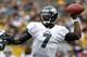 PITTSBURGH, PA - OCTOBER 07: Michael Vick #7 of the Philadelphia Eagles drops back to pass against the Pittsburgh Steelers during the game on October 7, 2012 at Heinz Field in Pittsburgh, Pennsylvania. (Photo by Justin K. Aller/Getty Images)