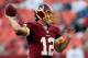 LANDOVER, MD - AUGUST 29: Quarterback Kirk Cousins #12 of the Washington Redskins passes against the Tampa Bay Buccaneers at FedExField on August 29, 2012 in Landover, Maryland. (Photo by Rob Carr/Getty Images)
