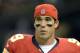 September 23, 2012; New Orleans, LA, USA; Kansas City Chiefs quarterback Brady Quinn (9) on the sidelines during their game against the New Orleans Saints at the Mercedes-Benz Superdome. Mandatory Credit: John David Mercer-US PRESSWIRE
