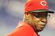 MIAMI, FL - SEPTEMBER 15: Manager Dusty Baker #12 of the Cincinnati Reds looks on during batting practice before the start of a MLB baseball game against the Miami Marlins at Marlins Park on September 15, 2012 in Miami, Florida. (Photo by Jason Arnold/Getty Images)
