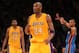 LOS ANGELES, CA - MAY 19: Kobe Bryant #24 of the Los Angeles Lakers reacts after he makes a three-pointer as time expires in the third quarter over Russell Westbrook #0 of the Oklahoma City Thunder in Game Four of the Western Conference Semifinals in the 2012 NBA Playoffs on May 19 at Staples Center in Los Angeles, California. NOTE TO USER: User expressly acknowledges and agrees that, by downloading and or using this photograph, User is consenting to the terms and conditions of the Getty Images License Agreement. (Photo by Stephen Dunn/Getty Images)
