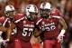 COLUMBIA, SC - OCTOBER 06: Aldrick Fordham #57 of the South Carolina Gamecocks celebrates with Chaz Sutton #90 after Sutton's sack on Aaron Murray #11 of the Georgia Bulldogs at Williams-Brice Stadium on October 6, 2012 in Columbia, South Carolina. (Photo by Kevin C. Cox/Getty Images)