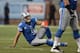DETROIT, MI - SEPTEMBER 30: Matthew Stafford #9 of the Detroit Lions looks up at the video replay board after being knocked down during the game against the Minnesota Vikings at Ford Field on September 30, 2012 in Detroit, Michigan. The Vikings defeated the Lions 20-13. (Photo by Leon Halip/Getty Images)