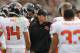 PROVO, UT - OCTOBER 13: Head coach Mike Riley of the Oregon State Beavers talk to his players during a timeout during a game against the BYU cougars October 13, 2012 at LaVell Edwards Stadium in Provo, Utah. Oregon State win the game over BYU 42-24. (Photo by George Frey/Getty Images)