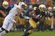 SOUTH BEND, IN - OCTOBER 13: Matthias Farley #41 of the Notre Dame Fighting Irish breaks away from Levine Toilolo#11 of the Standford Cardinal after intercepting a pass at Notre Dame Stadium on October 13, 2012 in South Bend, Indiana. (Photo by Jonathan Daniel/Getty Images)