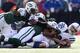 EAST RUTHERFORD, NJ - OCTOBER 14: Andrew Luck #12 of the Indianapolis Colts is sacked by Aaron Maybin #51, Calvin Pace #97 and Antonio Allan #39 of the New York Jets at MetLife Stadium on October 14, 2012 in East Rutherford, New Jersey. (Photo by Nick Laham/Getty Images)