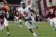 Oct 13, 2012; Bloomington, IN, USA; Ohio State Buckeyes quarterback Braxton Miller (5) runs the ball against the Indiana Hoosiers during the 2nd half at Memorial Stadium. Ohio State defeated Indiana 52-49. Mandatory Credit: Pat Lovell-US PRESSWIRE
