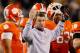 ATLANTA, GA - OCTOBER 29: Head coach Dabo Swinney of the Clemson Tigers reacts after a call during the game against the Georgia Tech Yellow Jackets at Bobby Dodd Stadium on October 29, 2011 in Atlanta, Georgia. (Photo by Kevin C. Cox/Getty Images)