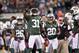 Oct. 8, 2012; East Rutherford, NJ, USA; New York Jets cornerback Antonio Cromartie (31) celebrates his interception in the first quarter against the Houston Texans at MetLife Stadium. Mandatory Credit: Andrew Mills/THE STAR-LEDGER via US PRESSWIRE