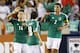 HOUSTON, TX - OCTOBER 12: Andres Guadardo #18 of Mexico celebrates his goal with Javier Hernandez #14 and Javier Rodrigues #2 against Guyana at BBVA Compass Stadium on October 12, 2012 in Houston, Texas. Mexico defeated Guyana 5-0. (Photo by Bob Levey/Getty Images)