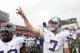 AMES, IA- OCTOBER 13: Quarterback Collin Klein #7 of the Kansas State Wildcats waves to fans in the crowd after defeating the Iowa State Cyclones 27-21 on October 13, 2012 at Jack Trice Stadium in Ames, Iowa. (Photo by Matthew Holst/Getty Images)