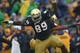 SOUTH BEND, IN - OCTOBER 13: Kapron Lewis-Moore #89 and Matthias Farley #41 of the Notre Dame Fighting Irish celebrate a blocking field goal against the Standford Cardinal at Notre Dame Stadium on October 13, 2012 in South Bend, Indiana. Notre Dame defeated Stanford 20-13 in overtime. (Photo by Jonathan Daniel/Getty Images)