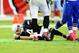 Oct. 14, 2012; Glendale, AZ, USA; Arizona Cardinals quarterback (4) Kevin Kolb reacts after suffering an injury in the the fourth quarter against the Buffalo Bills at University of Phoenix Stadium. The Bills defeated the Cardinals 19-16 in overtime. Mandatory Credit: Mark J. Rebilas-US PRESSWIRE