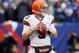 EAST RUTHERFORD, NJ - OCTOBER 07: Quarterback Brandon Weeden #3 of the Cleveland Browns drops back to pass against the New York Giants at MetLife Stadium on October 7, 2012 in East Rutherford, New Jersey. (Photo by Alex Trautwig/Getty Images)