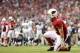 GLENDALE, AZ - SEPTEMBER 09: Quarterback John Skelton #19 of the Arizona Cardinals reacts after throwing an interception during the season opener against the Seattle Seahawks at the University of Phoenix Stadium on September 9, 2012 in Glendale, Arizona. The Carindals defeated the Seahawks 20-16. (Photo by Christian Petersen/Getty Images)