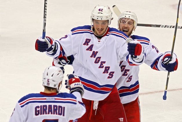 Dan Girardi and Ryan Callahan Celebrating Raul Ibanez's Game-Winning Homer