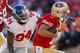 SAN FRANCISCO, CA - OCTOBER 14: Linebacker Mathias Kiwanuka #94 of the New York Giants sacks quarterback Alex Smith #11 of the San Francisco 49ers in the fourth quarter on October 14, 2012 at Candlestick Park in San Francisco, California. The Giants won 26-3. (Photo by Brian Bahr/Getty Images)