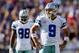 BALTIMORE, MD - OCTOBER 14: Wide receiver Dez Bryant #88 and quarterback Tony Romo #9 of the Dallas Cowboys look on from the field during a timeout against the Baltimore Ravens at M&T Bank Stadium on October 14, 2012 in Baltimore, Maryland. (Photo by Rob Carr/Getty Images)