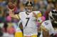 Oct 11, 2012; Nashville, TN, USA; Pittsburgh Steelers quarterback Ben Roethlisberger (7) passes against the Tennessee Titans during the first half at LP Field. Mandatory credit: Don McPeak-US PRESSWIRE