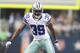 Sep 23, 2012; Arlington, TX, USA; Dallas Cowboys cornerback Brandon Carr (39) in pass coverage during the fourth quarter against the Tampa Bay Buccaneers at Cowboys Stadium. The Cowboys beat the Buccaneers 16-10. Mandatory Credit: Tim Heitman-US PRESSWIRE
