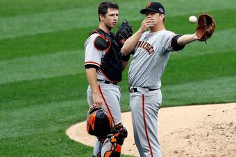 Buster Posey's been on base three times, but hasn't been driven in.