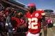 KANSAS CITY, MO - OCTOBER 07: Dwayne Bowe #82 and Jerrell Powe #95 of the Kansas City Chiefs prepare to take the field against the Baltimore Ravens on October 07, 2012 at Arrowhead Stadium in Kansas City, Missouri. (Photo by Kyle Rivas/Getty Images)