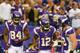 MINNEAPOLIS, MN - OCTOBER 7: (L-R) Michael Jenkins #84, Percy Harvin #12 and Kyle Rudolph #82 of the Minnesota Vikings celebrate Harvin's touchdown against the Tennessee Titans at the Hubert H. Humphrey Metrodome on October 7, 2012 in Minneapolis, Minnesota. (Photo by Adam Bettcher/Getty Images)