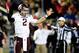 OXFORD, MS - OCTOBER 06: Johnny Manziel #2 of the Texas A&M Aggies reacts to a call during a game against the Ole Miss Rebels at Vaught-Hemingway Stadium on October 6, 2012 in Oxford, Mississippi. (Photo by Stacy Revere/Getty Images)