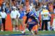 Oct 6, 2012; Gainesville, FL, USA; Florida Gators running back Mike Gillislee (23) scores a touchdown during the third quarter against the LSU Tigers at Ben Hill Griffin Stadium. Mandatory Credit: Jake Roth-US PRESSWIRE