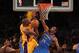 LOS ANGELES, CA - MAY 19: Kobe Bryant #24 of the Los Angeles Lakers goes up for a shot against Kevin Durant #35 of the Oklahoma City Thunder in the fourth quarter in Game Four of the Western Conference Semifinals in the 2012 NBA Playoffs on May 19 at Staples Center in Los Angeles, California. NOTE TO USER: User expressly acknowledges and agrees that, by downloading and or using this photograph, User is consenting to the terms and conditions of the Getty Images License Agreement. (Photo by Stephen Dunn/Getty Images)