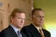 NFL commissioner Roger Goodell and retired commissioner Paul Tagliabue attend a press conference as the New Orleans Saints host the Atlanta Falcons on ESPN Monday Night Football game September 25, 2006 in New Orleans. The Saints won 23 - 3. (Photo by Al Messerschmidt/Getty Images)