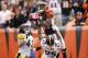 CINCINNATI, OH - NOVEMBER 13: A.J. Green #18 of the Cincinnati Bengals makes a 36-yard touchdown reception in the first quarter over Ryan Clark #25 and Troy Polamalu #43 of the Pittsburgh Steelers at Paul Brown Stadium on November 13, 2011 in Cincinnati, Ohio. (Photo by Joe Robbins/Getty Images)