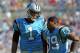 Oct. 23, 2011; Charlotte, NC, USA; Carolina Panthers quarterback Cam Newton (1) talks with wide receiver Steve Smith (89) during the game against the Washington Redskins at Bank of America Stadium. Carolina Panthers defeat the Washington Redskins by a score of 33-20. Mandatory Credit: Sam Sharpe-US PRESSWIRE