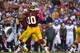 LANDOVER, MD - OCTOBER 14: Robert Griffen III #10 of the Washington Redskins passes against the Minnesota Vikings at FedExField on October 14, 2012 in Landover, Maryland. The Redskins defeated the Vikings 38-26. (Photo by Larry French/Getty Images)