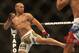September 22, 2012; Toronto, ON, CANADA; UFC fighter Cub Swanson kicks against UFC fighter Charles Oliveira (right) in the featherweight fight during UFC 152 at the Air Canada Centre. Mandatory Credit: Tom Szczerbowski-US PRESSWIRE
