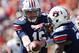 AUBURN, AL - OCTOBER 6: Clint Moseley #15 of the Auburn Tigers hands off the ball to teammate Mike Blakely #22 during a game against the Arkansas Razorbacks at Jordan-Hare Stadium on October 6, 2012 in Auburn, Alabama. The Razorbacks defeated the Tigers 24-7. (Photo by Wesley Hitt/Getty Images)