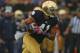 SOUTH BEND, IN - OCTOBER 13: Matthias Farley #41 of the Notre Dame Fighting Irish breaks away from Levine Toilolo#11 of the Standford Cardinal after intercepting a pass at Notre Dame Stadium on October 13, 2012 in South Bend, Indiana. Notre Dame defeated Stanford 20-13 in overtime. (Photo by Jonathan Daniel/Getty Images)