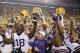 BATON ROUGE, LA - OCTOBER 13: Head coach Les Miles of the LSU Tigers celebrates a 23-21 win against the South Carolina Gamecocks at Tiger Stadium on October 13, 2012 in Baton Rouge, Louisiana. (Photo by Ronald Martinez/Getty Images)