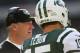EAST RUTHERFORD, NJ - OCTOBER 14: Head coach of the New York Jets, Rex Ryan talks with Tim Tebow #15 against the Indianapolis Colts at MetLife Stadium on October 14, 2012 in East Rutherford, New Jersey. (Photo by Nick Laham/Getty Images)