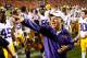 AUBURN, AL - SEPTEMBER 22: Head coach Les Miles of the LSU Tigers and his team celebrate their 12-10 win over the Auburn Tigers at Jordan Hare Stadium on September 22, 2012 in Auburn, Alabama. (Photo by Kevin C. Cox/Getty Images)