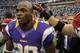 MINNEAPOLIS, MN - OCTOBER 21: Adrian Peterson #28 of the Minnesota Vikings is congratulated after a win of the game against the Arizona Cardinals on October 21, 2012 at Mall of America Field at the Hubert H. Humphrey Metrodome in Minneapolis, Minnesota. The Vikings defeated the Cardinals 21-14. (Photo by Hannah Foslien/Getty Images)