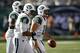 EAST RUTHERFORD, NJ - SEPTEMBER 09: Tim Tebow #15 leads Dustin Keller #81 and Stephen Hill #84 of the New York Jets off the field during their season opener against the Buffalo Bills at MetLife Stadium on September 9, 2012 in East Rutherford, New Jersey. (Photo by Jeff Zelevansky/Getty Images)