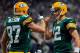 ST LOUIS, MO - OCTOBER 21: Wide receiver Jordy Nelson #87 of the Green Bay Packers and quarterback Aaron Rodgers #12 of the Green Bay Packers celebrate their three yard touchdown reception against the St. Louis Rams in the first quarter at Edward Jones Dome on October 21, 2012 in St Louis, Missouri. (Photo by Doug Pensinger/Getty Images)