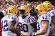 COLLEGE STATION, TX - OCTOBER 20: Michael Ford #42 celebrates a touchdown with Jarvis Landry #80 of the LSU Tigers against the Texas A&M Aggies at Kyle Field on October 20, 2012 in College Station, Texas. (Photo by Ronald Martinez/Getty Images)