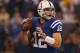 INDIANAPOLIS, IN - OCTOBER 07: Andrew Luck #12 of the Indianapolis Colts looks for a receiver against the Green Bay Packers at Lucas Oil Stadium on October 7, 2012 in Indianapolis, Indiana. The Colts defeated the Packers 30-27. (Photo by Jonathan Daniel/Getty Images)