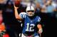 INDIANAOPLIS, IN - OCTOBER 21: Andrew Luck #12 of the Indianapolis Colts throws a pass against the Cleveland Browns at Lucas Oil Stadium on October 21, 2012 in Indianapolis, Indiana. (Photo by Jonathan Daniel/Getty Images)