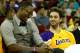FRESNO, CA - OCTOBER 07: Pau Gasol #16 and Dwight Howard of the Los Angeles Lakers laugh in the bench in the game with the Golden State Warriors at Save Mart Center At Fresno State on October 7, 2012 in Fresno, California. NOTE TO USER: User expressly acknowledges and agrees that, by downloading and or using this photograph, User is consenting to the terms and conditions of the Getty Images License Agreement. (Photo by Stephen Dunn/Getty Images)