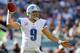 PHILADELPHIA, PA - OCTOBER 14: Quarterback Matthew Stafford #9 of the Detroit Lions looks to make a pass against the Philadelphia Eagles during the first half in a game at Lincoln Financial Field on October 14, 2012 in Philadelphia, Pennsylvania. The Lions defeated the Eagles 26-23 in overtime. (Photo by Rich Schultz /Getty Images)