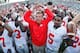 EAST LANSING, MI - SEPTEMBER 29: Head coach Urban Meyer of the Ohio State Buckeyes celebrates with his players after beating the Michigan State Spartans 17-16 at Spartan Stadium on September 29, 2012 in East Lansing, Michigan. (Photo by Gregory Shamus/Getty Images)